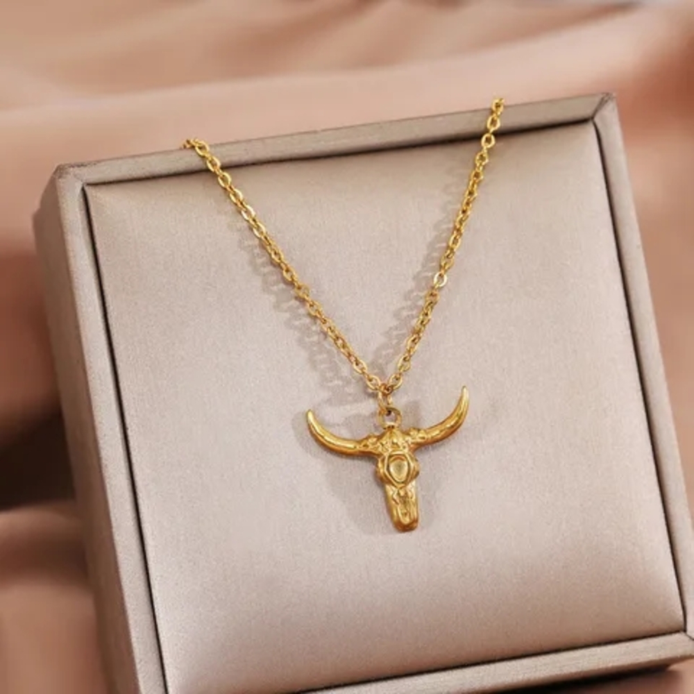 Gold Bull Pendant Necklace